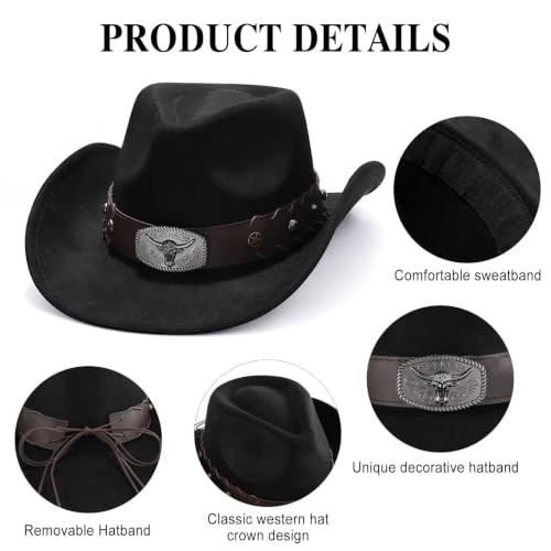 Image of Cowboy Hat for Men Women Suede Western Leather Cowgirl Hats Uniex Hat