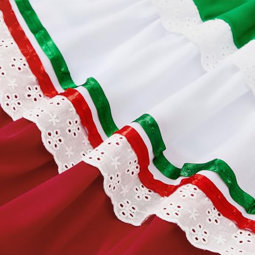 Traditional Mexican Dress for Girls - Cinco de Mayo Outfit, Elasticized Long Dress with Lace Design2