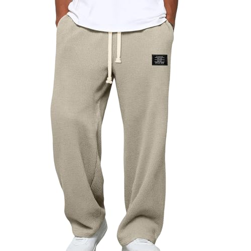 Waffle Pants for Men Casual Vintage Solid Color...