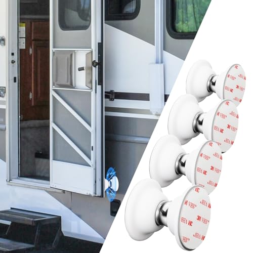 EJYTRVT RV Door Holder Magnetic Baggage Door Catch Latch for RV, Camper, Trailer, Motor Home, Boat Compartments, Cargo (White, 4 Pack)