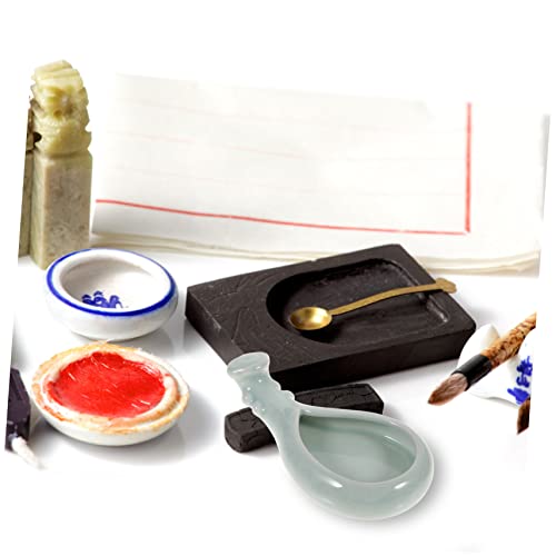 Plafope Pipa Ink Table Chinese Calligraphy Well Chinese Calligraphy Inkstone Ink Brush Storage Water Dish Ceramic Calligraphy Ink Plate Calligraphy Ink Brush Washer Calligraphy Ink Dish #TOP6