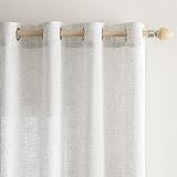 EMEMA Cortinas de Lino Cruzada Visillo Color Puro Translucido Moderno Decoracion Transparente para Ventana Sala Cuarto Dormitorio Comedor Cocina Salón 2 Hojas 140x200cm Blanco