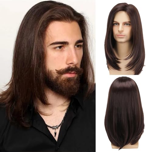 Perruque longue et droite pour homme idéale pour Halloween et fêtes costumées