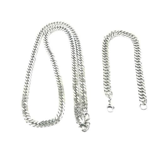 Conjunto Cordão Corrente e Pulseira 60cm Aço Inox Masculino Grossa Prateado Elo Duplo
