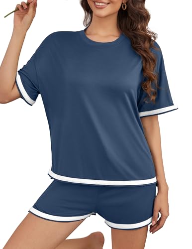 Women's 2 Piece Outfits Summer Comfy Lounge Sets Casual Loose Outfits Matching Tops and Shorts
