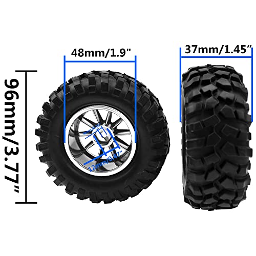 HIRCQOO 10-Spoke OD96mm Rubber Tires & Plastic Wheels Rim 12mm Hex Hub 1.9" RC Tires Compatible with Axial SCX10 Tamiya CC01 D90 TF2 HSP 1/10 Off-Road Crawler Car