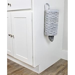 AuldHome Design Wicker Grocery Bag Holder (Gray); Wall-Mounted Rustic Farmhouse Plastic Bag Dispenser for Kitchen or Laundry Room AuldHome Design Wicker Grocery Bag Holder Gray Wall Mounted Rustic Farmhouse Plastic Bag Dispenser for Kitchen or Laundry Room