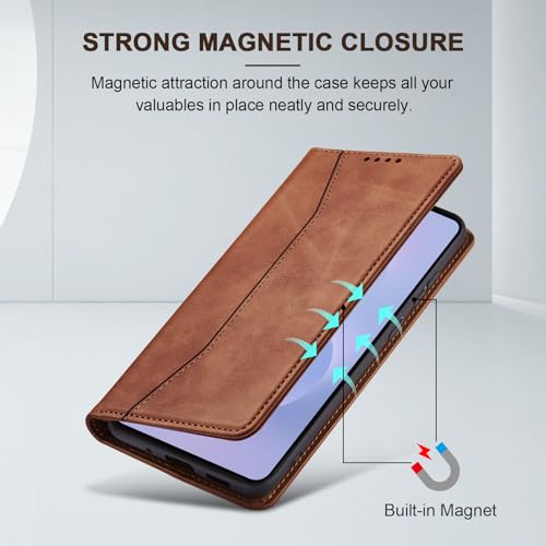 Image of Jasonyu Flip Wallet Case for Samsung Galaxy S25 Edge 5G,Brown