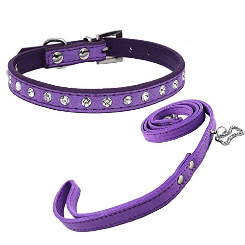 Newtensina Netter Diamante Welpen Halsband und Leine Set Bling Wildleder Halsband mit Leine für kleine Hunde Katzen