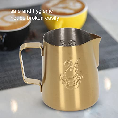 Jarra de café para espumar leche de acero inoxidable, taza de 380ml dorada con mango 6