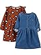 Simple Joys by Carter’s Baby Mädchen 2-Pack Long-Sleeve Dress Set Lässiges Kleid, Chambray/Gepard, 18 Monate (2er Pack)