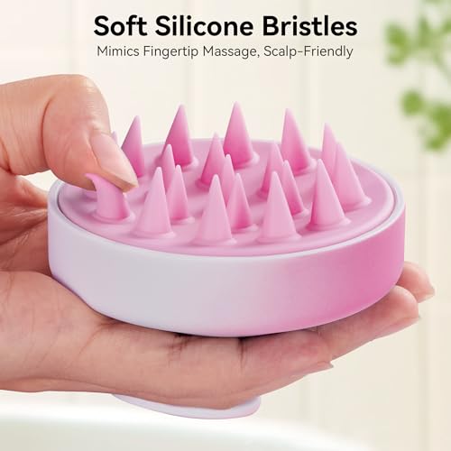 Image of HEETA Scalp Massager Hair Growth, Soft Silicone Scalp Scrubber Shampoo Brush for Exfoliation, Dandruff Removal Head Massage Stress Relax, Wet & Dry Use for Thick Thin Curly Hair Care, Gradient Purple