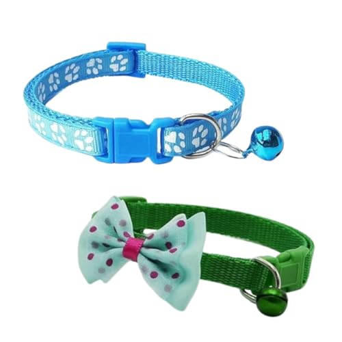 YellowCult 2 Piece Pet Collars for Cats, Puppies, Small Dogs, Fat Rabbits with Adjustable Size, Bell & Buckle Safety Lock-[Paw & Bow]-[Light Blue & Green] (B0D17CSLJB) Amazon Price History, Amazon Price Tracker