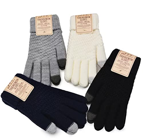 Acrylic Winter Magic Touch Screen Gloves Stretch Knitted Wool Mittens For Men Women. (White) #TOP3