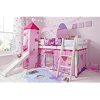 Noa and Nani Cabin Bed Midsleeper Kids Bunk with Slide and Fairies Tent, Tower and Tunnel in White