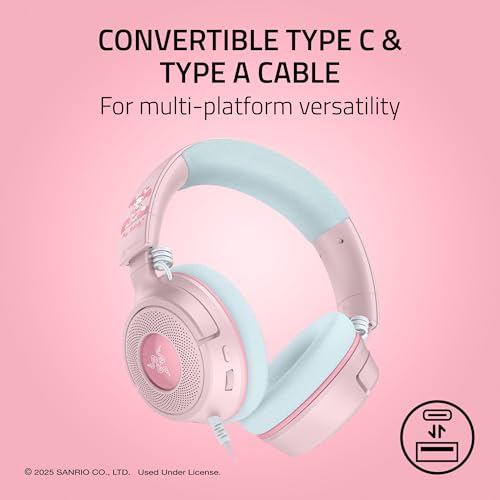 Image of Razer Kraken V4 X Wired USB-C & Type A Gaming Headset, My Melody Edition | Cardioid Mic, Memory Foam Cushions, Chroma RGB Lighting, For PC, Mac, PS5, Nintendo Switch 2