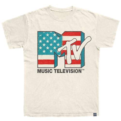 Amazon.com: MTV American Flag Logo Natural Graphic Crew Neck