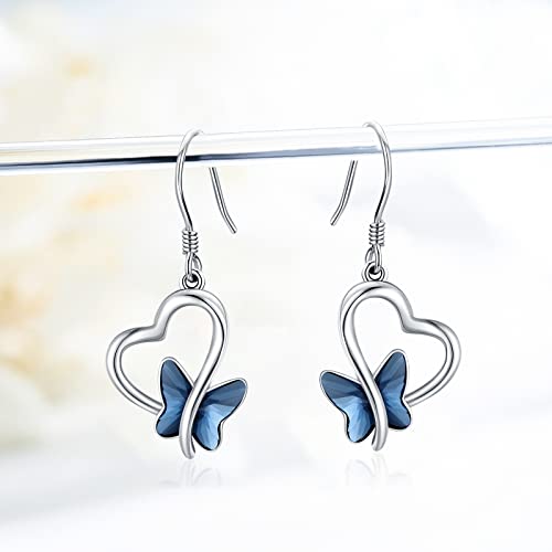 Butterfly Earrings 925 Sterling Silver Heart Butterfly Dangle Drop Earrings with Crystal Moonstone/Opal Jewelry Gifts for Women Girls3