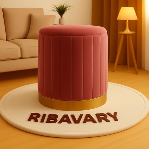 Image of Round Velvet Luxurious Storage Ottoman, Pouf with Storage Vanity Stool Chair,Upholstered Foot Rest Stool with Gold Strip Base for Living Room or Bedroom (Pink, Medium- 36Dx36Wx40H)