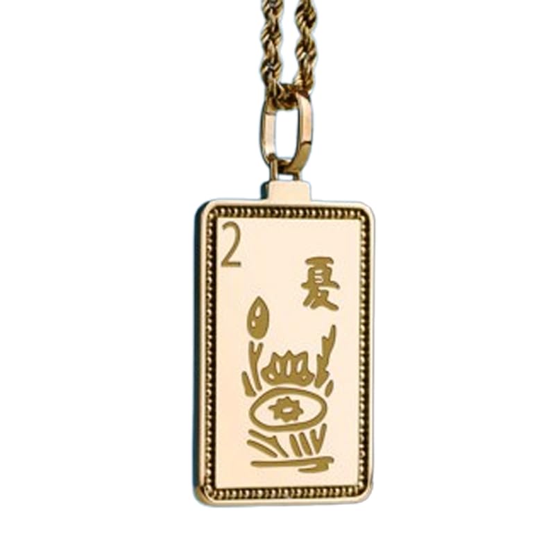 Collier pendentif mah-jong argent 925 plaqué or, cadeau fait main idéal mixte avec chaîne 45cm