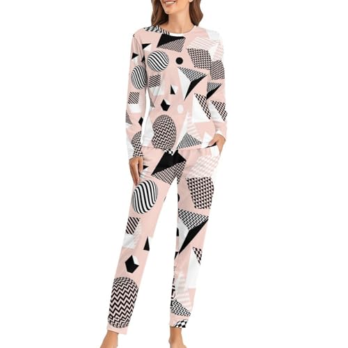 Ensemble de pyjama femme haut de gamme en maille douce à imprimé géométrique