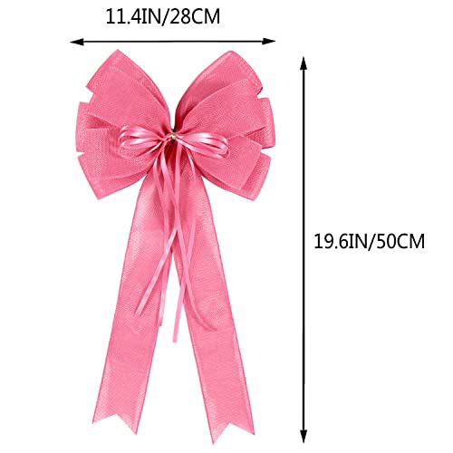 2 Pcs Large Easter Spring Wreath Bow Decor,Easter Tree Topper Bow Decorations,Decorative Bow With Pink Burlap And Glitter String For Holiday Home Front Door Outdoor #TOP1