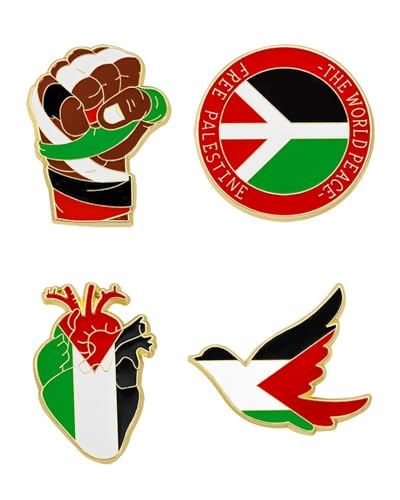 HUVZOR Palästina Flagge Pin 4 Stück,Metall Pin mit...