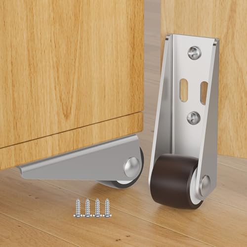 Mixizigoz Mini Low Profile Fixed Caster Wheels, Side Mount Caster Fit for Wooden Furniture, Cabinets, and Underbed Drawers - 0.9 Inch Silent Rubber Rolling Wheel with Screws (2)