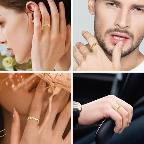 Fidget Rings for Anxiety 6pcs Stainless Steel Spinner Ring Anti Anxiety Ring Spinning Moon Star Cool Stress Relieveing CZ Rings for Women Men Band Rings Set4