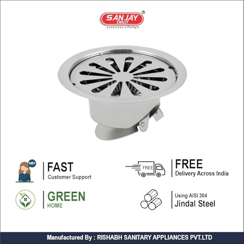 Image of Stainless Steel Cockroach Trap 5 INCH Round Floor Drain with Hole for Bathroom | Waste Water Drainer in Luxurious Bathroom Gratings Hair Catcher (125mm - Silver)