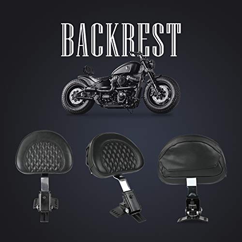 Black Adjustable Plug-in Driver Backrest Mounting kit, Custom Rider Seat Backrest w/Pocket for Harley 1997-2020 Touring Models Road King, Street Glide, Road Glide, Electra Glide (Chrome) - Thumbnail 7