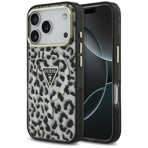 CG MOBILE Guess Leopard Glitter kompatibel mit MagSafe HĂĽlle fĂĽr iPhone 17 Pro (Schwarz)