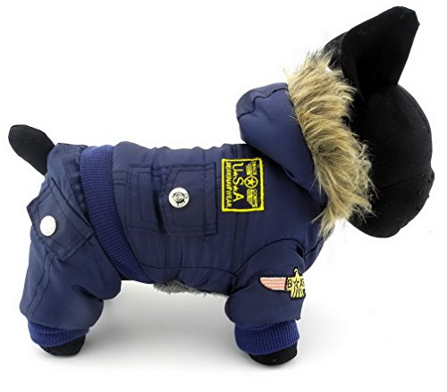 Ranphy Waterproof Dog Snowsuit Jumpsuit Hoodie Winter Coat Pet Fleece Lined Clothes Puppy Cotton Padded Outfit Cold Weather Hooded Airman Jacket Warm Cat Clothes Chihuahua Parka Girls Boys Blue M - Thumbnail 2