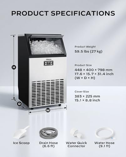 Image of Silonn Commercial Ice Maker Machine, 100lbs Daily Output & 33lbs Storage, Compact Stainless Steel Ice Machine with Auto-Cleaning for Home Office Bar Parties