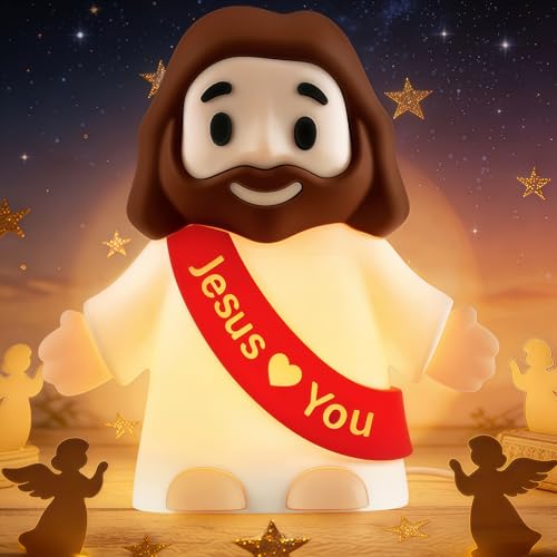 GZJQW Jesus Night Light Jesus Love You Night Light for Kids 3-Speed Adjustable Silicone Touch Control Nightlight Table Lamp for Bedroom Desktop Jesus Decor Easter Decorations Baptism Presents