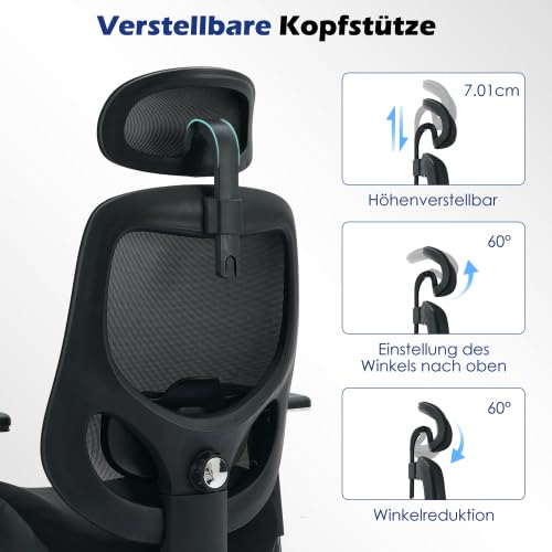 Silla de oficina ergonómica con capacidad de carga de 230 kg para personas altas, silla giratoria de malla de altura ajustable con reposabrazos 4D, soporte lumbar, para oficina en casa y