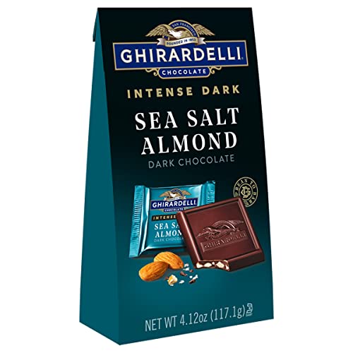 GHIRARDELLI Intense Dark Chocolate Squares, Sea Salt Almond, 4.12 Oz Bag (Pack of 6)