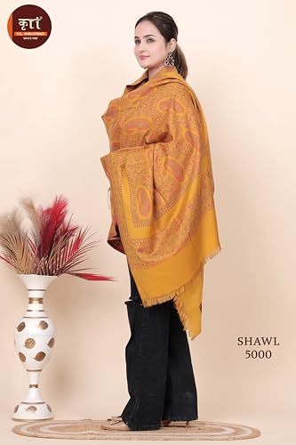 Image of KRITI Paisley Design Woollen Beige Color Shawl For Women