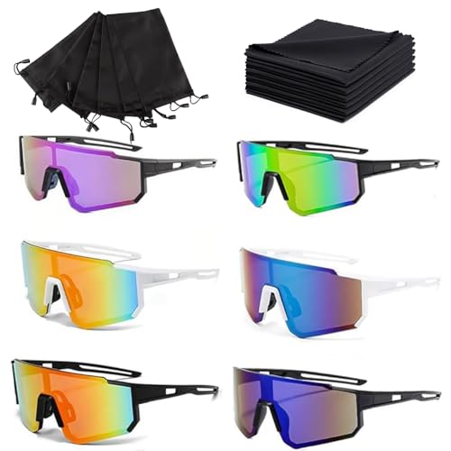 RIRIDAMAI Schnelle Brille Herren Damen 6 Stück Sport Sonnenbrille Polarisierte Fahrradbrille mit 6 Aufbewahrungstasche und 6 Brillenputztücher Laufbrille UV400 Sportbrille für Outdooraktivitäten