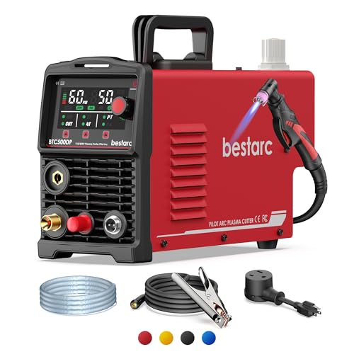 Bestarc Pilot Arc Plasma Cutter [Large LED Display][Air Sensor] 50 Amp Plasma Cutter Machine 110/220V Dual Voltage 1/2 Clean Cut 3/4 Inch Max Cut Post Flow Mesh 2T/4T for Beginners DIY Red