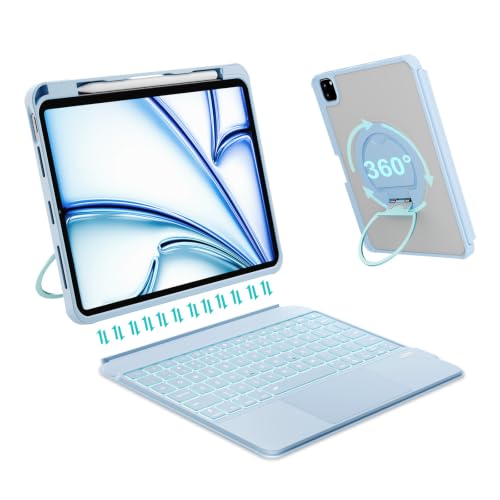 Image of iPad A16 11 /10th Gen Case with Keyboard, Air 11 (M4 /M3 /M2, 2026 /2025 /2024), Magnetic Detachable Backlit Keyboard, Trackpad, 360 Stand, Pencil Holder for Air 5 /4th 10.9 inch Pro 11(Ice Blue)