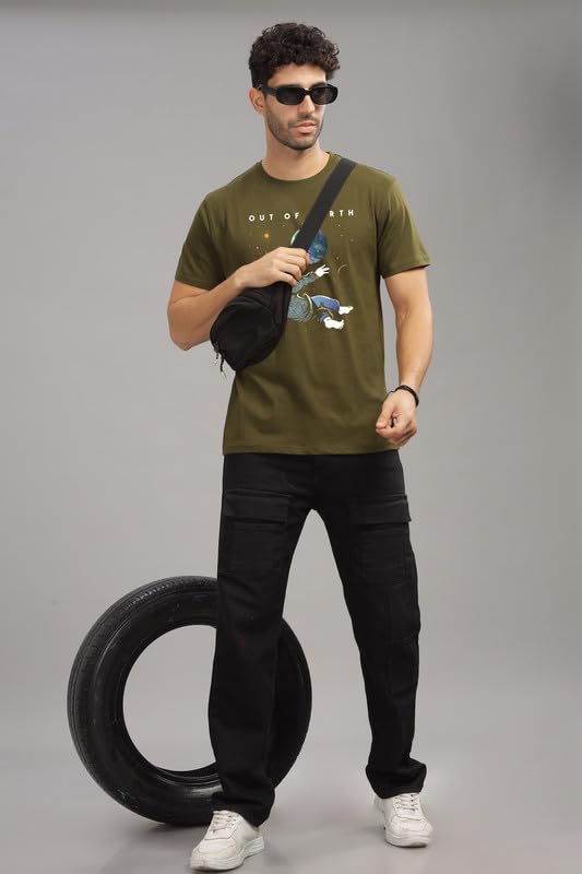 Image of XENOVAURBAN Men's Graphic Printed RN-Earth Round Neck Regular and Plus Size Cotton T-Shirt