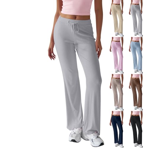 Pants for Women High Waisted Wide Leg Lounge Pants Elastic Waist Drawstring Pants Cotton Comfy Trousers Pants Loose Yoga Straight Leg Sweatpants Comfy Stretchy Pull On Pants Travel Clothes
