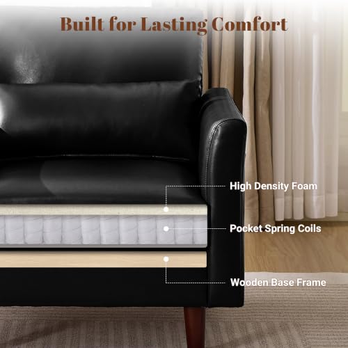 Image of Kingfun Faux Leather Armchair Sofa with Side Pocket,Black