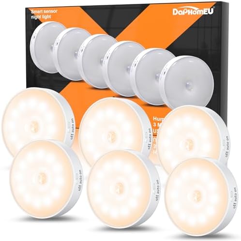 daphomeu 6 Stück Nachtlicht mit Bewegungsmelder,USB Wiederaufladbare LED-Licht,Schrankbeleuchtung,Bewegungsmelder innen für Treppenbeleuchtung,Schlafzimmer, Küche, Kinderzimmer.(Wa