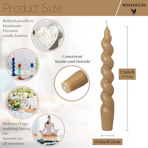 Image of Tan Beige Spiral Taper Candles 7.5 Inch Short Candlesticks Smokeless Twisted Candles Unscented Candle Sticks Handmade 4 PCS for Romantic Gifts Christmas Dinner Decor