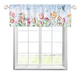 MYSLC Scheibengardinen Bistrogardine Küche Fenster Aquarell Schmetterling Vogel Blumen Fensterbehandlung Vorhänge Schiebevorhänge Kurz Vorhang Küchenvorhang Volant für Fenster 137x45cm,2 Stück