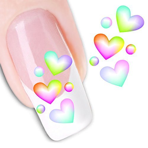 Ottery Colorful Heart Pattern Nail Tips Water Transfers Stickers Nail Art Decoration