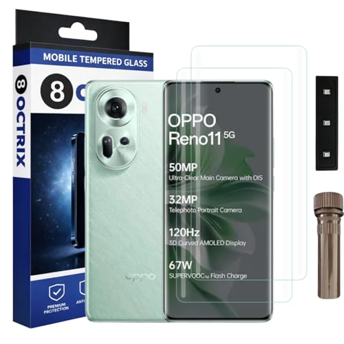 Image of Curved UV Tempered Glass Screen Protector for Oppo Reno 11 | Transparent | Pack of 2 | Full Screen Coverage with UV Installation Kit