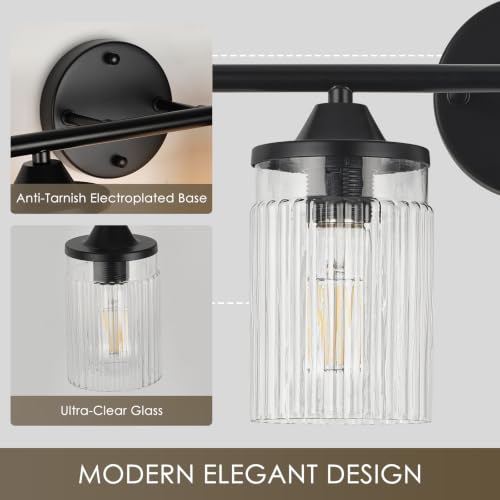 Image of Jonsi Bkack Bathroom Light Fixtures 6-Light Vanity Lights Modern Wall Sconce with Clear Glass Shade Bathroom Light Fixture Over Mirror for Bedroom Hallway Kitchen